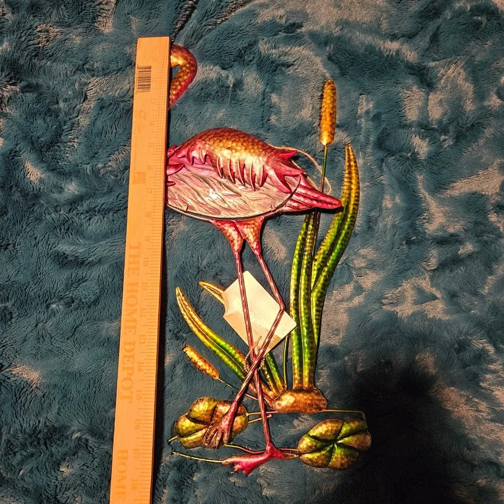 Metal and Glass Flamingo‎ Wall Art Sculpture Decor Coastal Tropical Home Accent